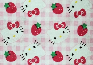 Hello Kitty Strawberries on Gingham Strawberry Pink Sanrio Fabric 1 YD + 16" - Picture 1 of 6