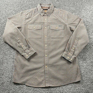 Orvis Shirt Men Medium Orange Check Button Up Seersucker Hiking Fishing Outdoors - Picture 1 of 22