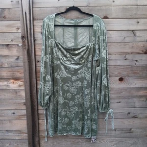 Apfelwein Blumen Samt Langarm Minikleid Curve & Plus Größe 2X - Bild 1 von 8