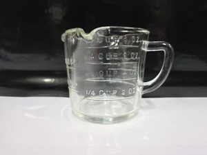 Three Spout Measuring Cup One Cup Clear Glass Embossed Lettering Ounces And Cup - Picture 1 of 12