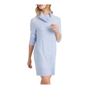 Vestido Suéter Banana Republic Tejido con Cable Cuello Capucha Manga Larga Azul Talla Pequeña - Imagen 1 de 8