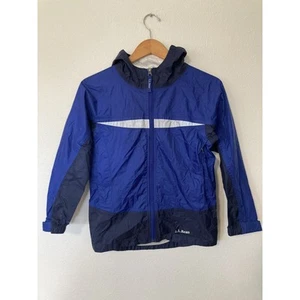 LL Bean Size M 10-12 Kids Rain Jacket Waterproof Hood Full Zip Mesh Youth Coat - Picture 1 of 7