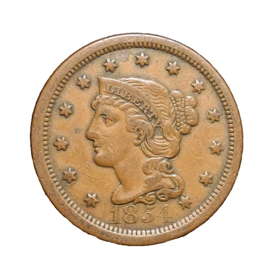 1854 Braided Hair Large Cent 1C Looks Better In Hand ecoinsales - Image 1 of 2