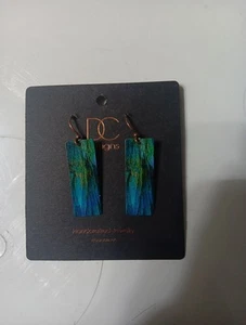 DC Designs Blue Green Abstract Art Double Sided Long Rectangle Earrings 2NCE - Picture 1 of 2