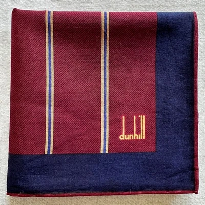 Lenço Dunhill Vintage Vermelho Algodão Azul Vertical Listrado Bolso Quadrado 19" - Imagem 1 de 3