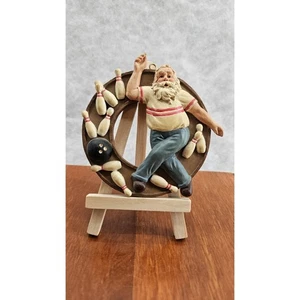 Statuina vintage bowling Babbo Natale ornamento look legno decorazione natalizia - Foto 1 di 4