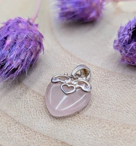 925 Silber Anhänger Herz Rosenquarz Vintage ca. 90er Schmuck Edelstein NV Punze - Bild 1 von 4