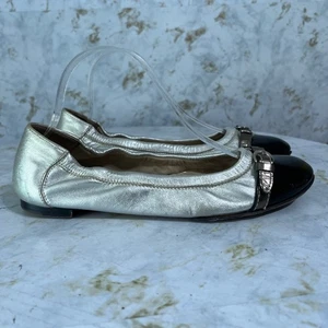 AGL 39 Damenschuhe Größe 9M silberfarben schwarz Leder bequeme Zehenpartie Ballerinas - Bild 1 von 18