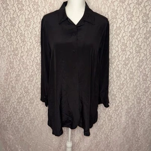 Soft Surroundings Woman’s Black Silk Covered Button Down Blouse Curved Slits SML - Picture 1 of 13