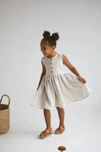Girls Linen Dress With Buttons, Natural Linen Sleeveless Dress, Toddler Linen - Picture 1 of 12