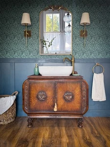 Stunning Vintage Art Deco Dark Oak Wash Stand Bathroom Vanity Unit Cupboard - Picture 1 of 15
