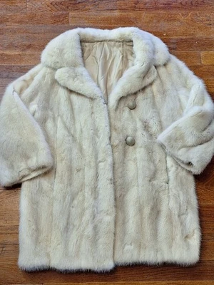 Abrigo Vintage Rubio Crema Beige Perla Piel Visón Genuina Mangas 3/4 Bolsillos LG  Foto 1 de 4