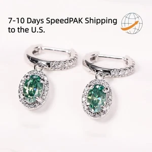 Hoop Earring Women's 0.5-2ct Laboratory Gemstone 925 Silver Premium Jewelry Gift - Picture 1 of 23