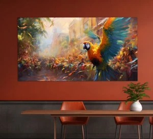 Parrots Oil Paint Brazilian Colorful Wall Art Canvas Unframed Print Art - Picture 1 of 3