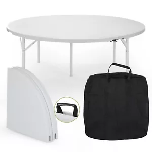 66'' Foldable Plastic Round Dining Table Portable Outdoor Picnic Desk w/Handle - Picture 1 of 17