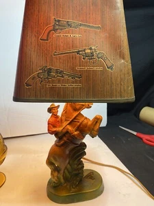 Roy Rogers & Trigger Chalkware Lamp w/ Colt Shade, PLASTO, Fully Functional - Picture 1 of 12