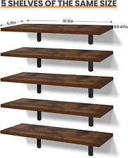 Dark Brown Wall Mounted Floating Shelves Set of 5 Sturdy Small Wood Shelves 