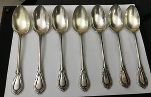 Vintage 7 Thomas Turner & Co 18.5 Silver Plate Lily Dessert Spoons TT&Co Cutlery - Picture 1 of 10