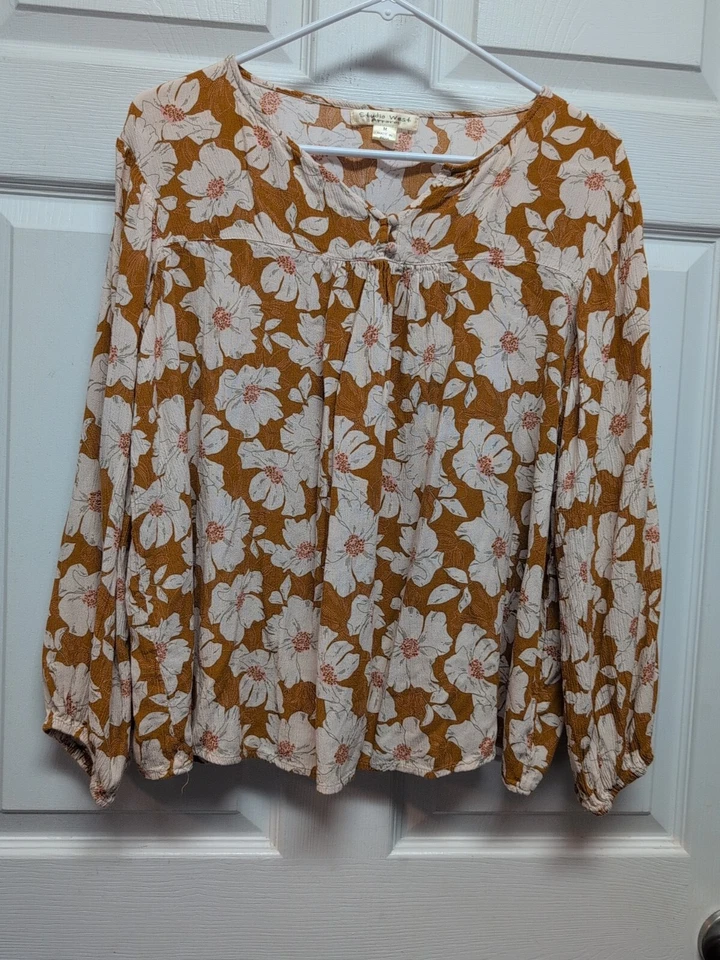 Top Mujer Vintage Talla M Campesino Boho Dorado Beige Flores  Foto 1 de 4