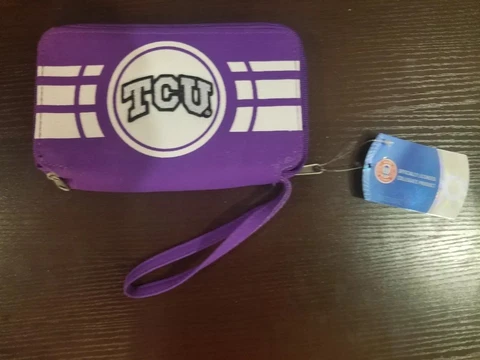 Littlearth NCAA TCU Horned Frogs Ripple Zip Wallet Purple White Cover