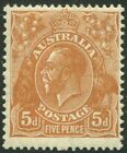 AUSTRALIA-1930 5D Orange & Braun PERF 131⁄2x121⁄2 Sg 103a Kaugummi Toning LMM V50552
