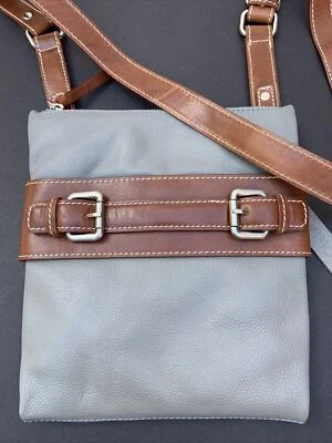 NINO BOSSI 女式灰色棕色装饰真皮斜挎包钱包手提包 — 第 1/4 张图片