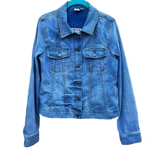 Roxy Womens Distressed Denim Jacket Aztec Dancing Shores Stretch Medium - Picture 1 of 10