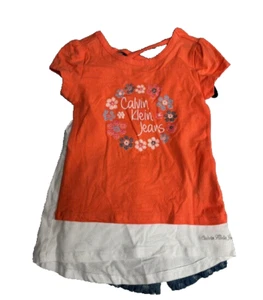 CALVIN KLEIN GIRLS 3 PC SHORTS/2 BLOUSE SET (ORANGE/WHITE/BLUE 6)NWT - Picture 1 of 4