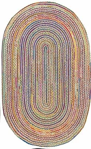 Teppich Jute Baumwolle ovaler Teppich natürlich handgefertigt rustikal Look geflochten stilvoll - Bild 1 von 3