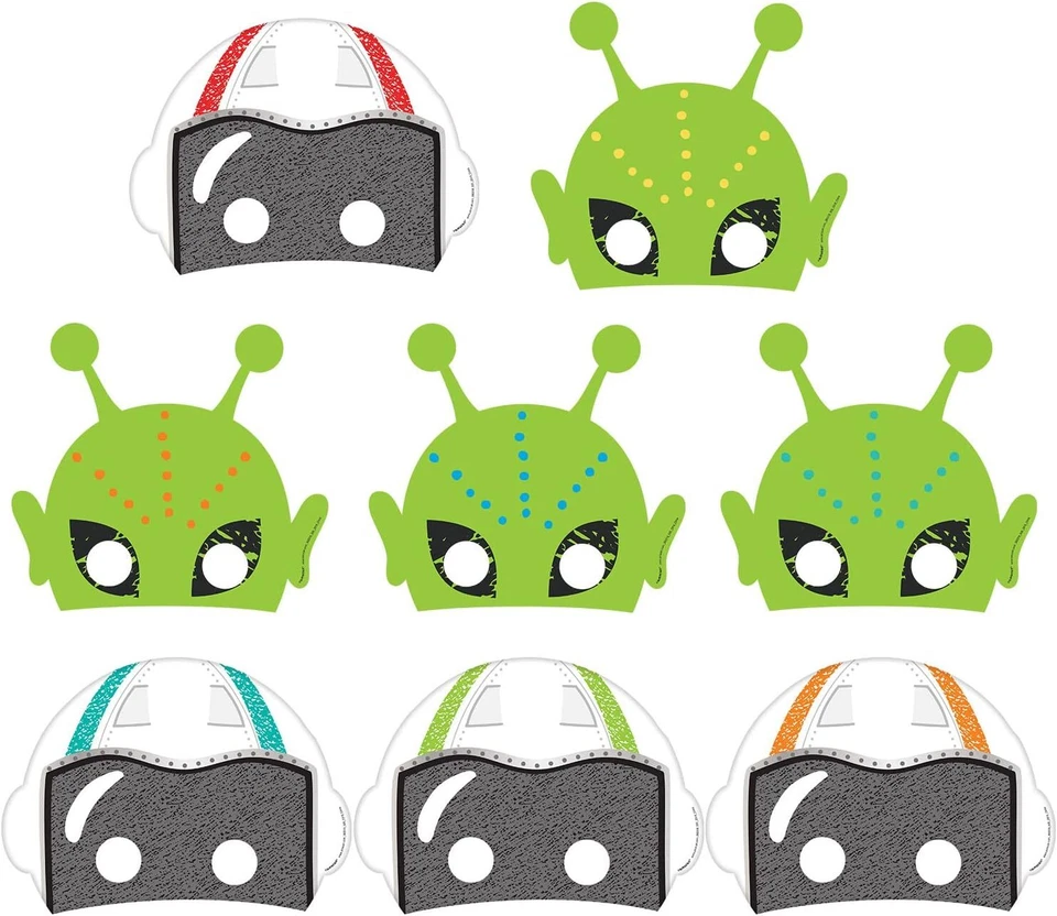 Máscaras de papel para fiesta de cumpleaños de niños con cohete espacial exterior explosivo Foto 1 de 1