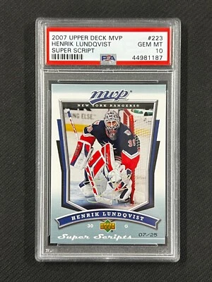 PSA 10 2007-08 Upper Deck MVP #223 Henrik Lundqvist Super Script /25 HOF POP 1! - Image 1 of 2
