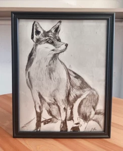 Fox Drawing Original Art Print Glossy Paper Framed J Paberzis 12 x 9.5  - Picture 1 of 9