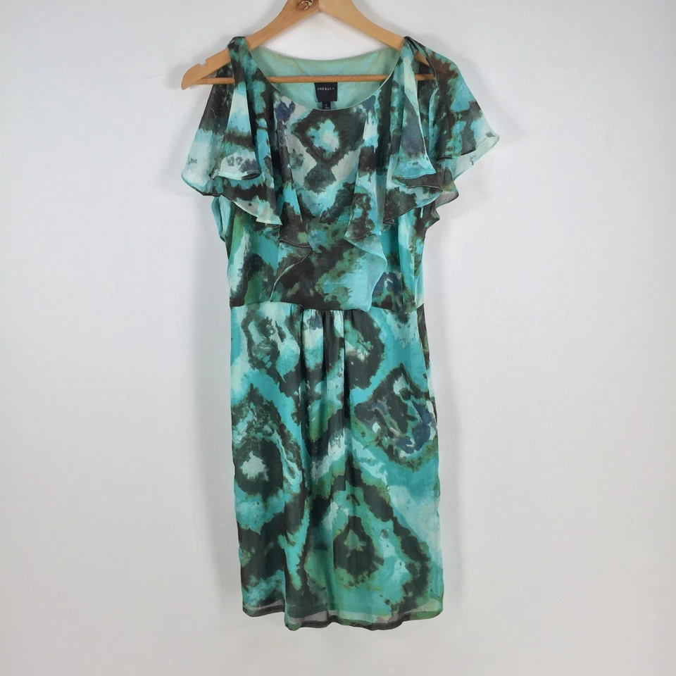 Vestido mujer a cuadros talla US 6 aus 10 lápiz azul geométrico manga corta 041036 Foto 1 de 4