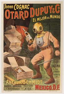 Affiche originale liqueur, Cognac Otard, plongeur sous-marin, haute mer, trésor, 1910 - Photo 1/6