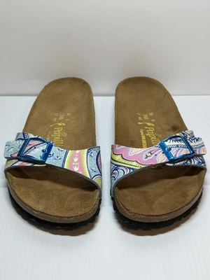 New Papillio  Birkenstock Madrid Single Strap Sandal Slide blue paisley 38 7-7.5 - Image 1 of 4