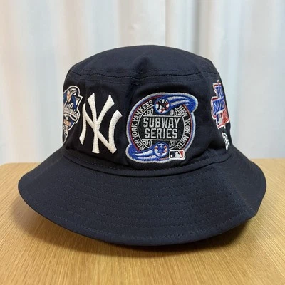 New Era Bucket Hat 01 MLB Many Patch New York Yankees Navy Unisex 14388517 - Image 1 of 4