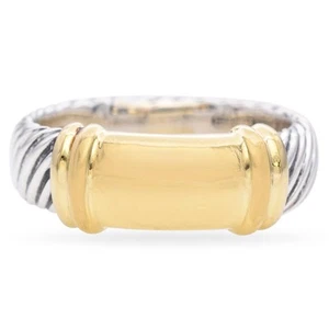 David Yurman 18K Yellow Gold and 925 Sterling Silver Two Tone Cable Ring - Picture 1 of 7