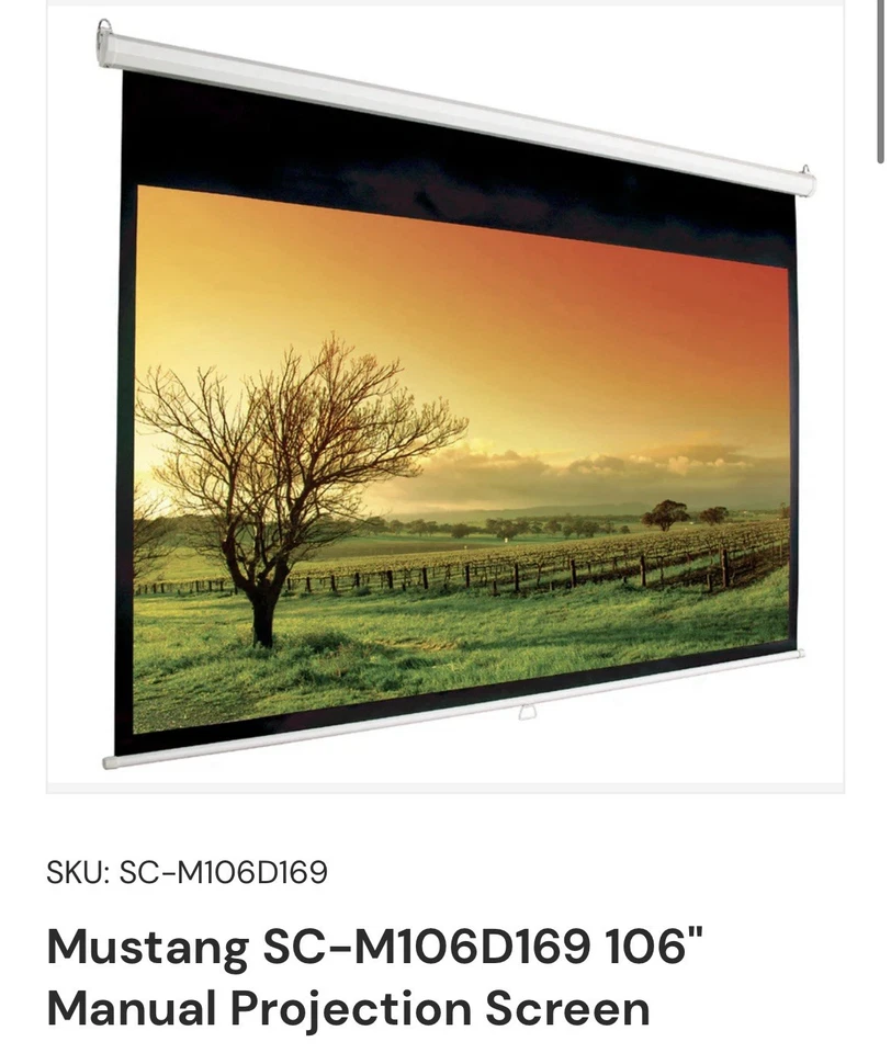 Pantalla de proyección manual Mustang SC-M106D16:9 62”x92” TI90 InFocus Proyector Foto 1 de 4