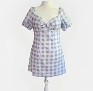 City Triangles Blue White Gingham Dress Puff Sleeve Mini Plus Size 2XL - Picture 1 of 10