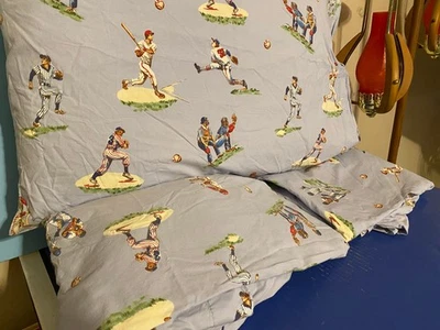 Pottery Barn Kids DE COLECCIÓN BÉISBOL CONJUNTO COMPLETO/DOBLE 4 PIEZAS Algodón Orgánico AZUL Foto 1 de 4