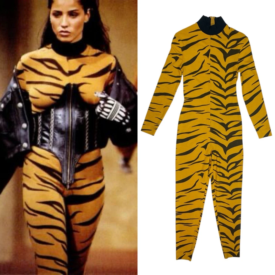 Rifat Ozbek Fall 1991 Tiger Stripe Orange & Black Catsuit Vintage Archive - Image 1 of 4
