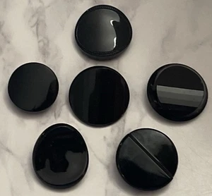 Vintage 6 Czech Black Glass Buttons Button Lot 139-4 - Picture 1 of 12