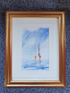 PINTURA ORIGINAL ABSTRACTA PAISAJE MARINO ENMARCADA, FIRMADA POR EL ARTISTA 22,5 X 28,5 CM - Imagen 1 de 9