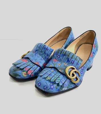 Женские туфли-лодочки на среднем каблуке GUCCI GG Marmont синие 408208 размер США 5,5 - Изображение 1 из 4