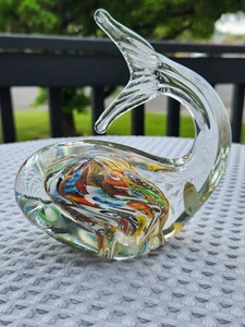 Murano Whale Paperweight Venezia Venice Italy Multicolored Gold Flecks Sealife - Picture 1 of 13