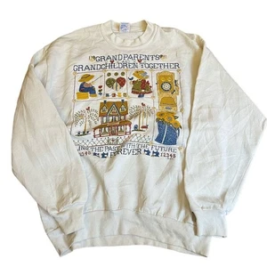 Sudadera Vintage Años 80 Abuela Grannycore Blanca Estilo Crochet Estampado L - Imagen 1 de 6