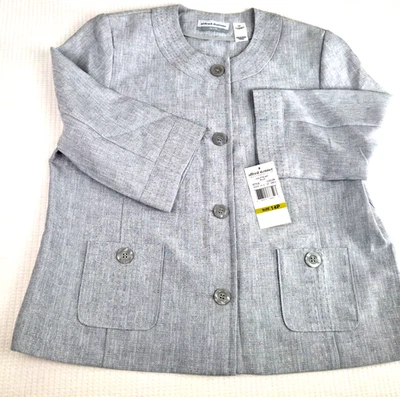 Y2K Nueva Chaqueta Blazer Mujer Alfred Dunner Pequeña Talla 14P Gris Ligera 3/4 SL Foto 1 de 4