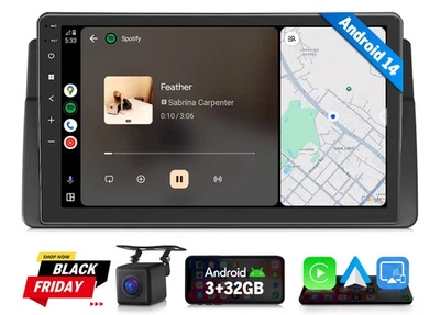 适用于宝马 E46 M3 Android 14 9 英寸汽车 GPS 导航触摸屏蓝牙头单元 — 第 1/4 张图片