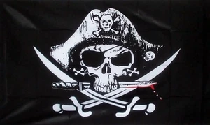 PIRATE CROSSED SABRES Flag 5x3 SKULL BLACKBEARD PIRATES - Picture 1 of 1