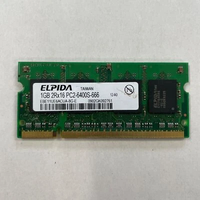 Elpida 1GB DDR2 RAM PC2-6400 800MHz non-ECC Unbuffered SODIMM EBE11UE6ACUA-8G-E - Image 1 of 3